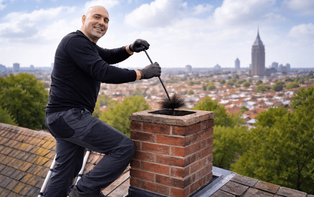 Schoorsteenveger M Kwarten Uit Den Haag Veegt Een Schoorsteen